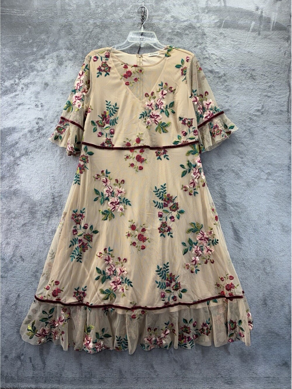 Kiyonna Wildflower Embroidered Dress 0X 10-12 Romantic Cottage Core Fairy Midi